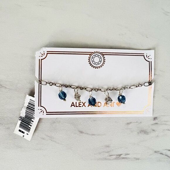 Alex and‎ Ani Swarovski Crystal Pull Chain Bracelet, Silver/Blue, NWT - Picture 5 of 9